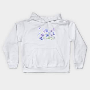 blue and purple pansy ink and watercolor Kids Hoodie